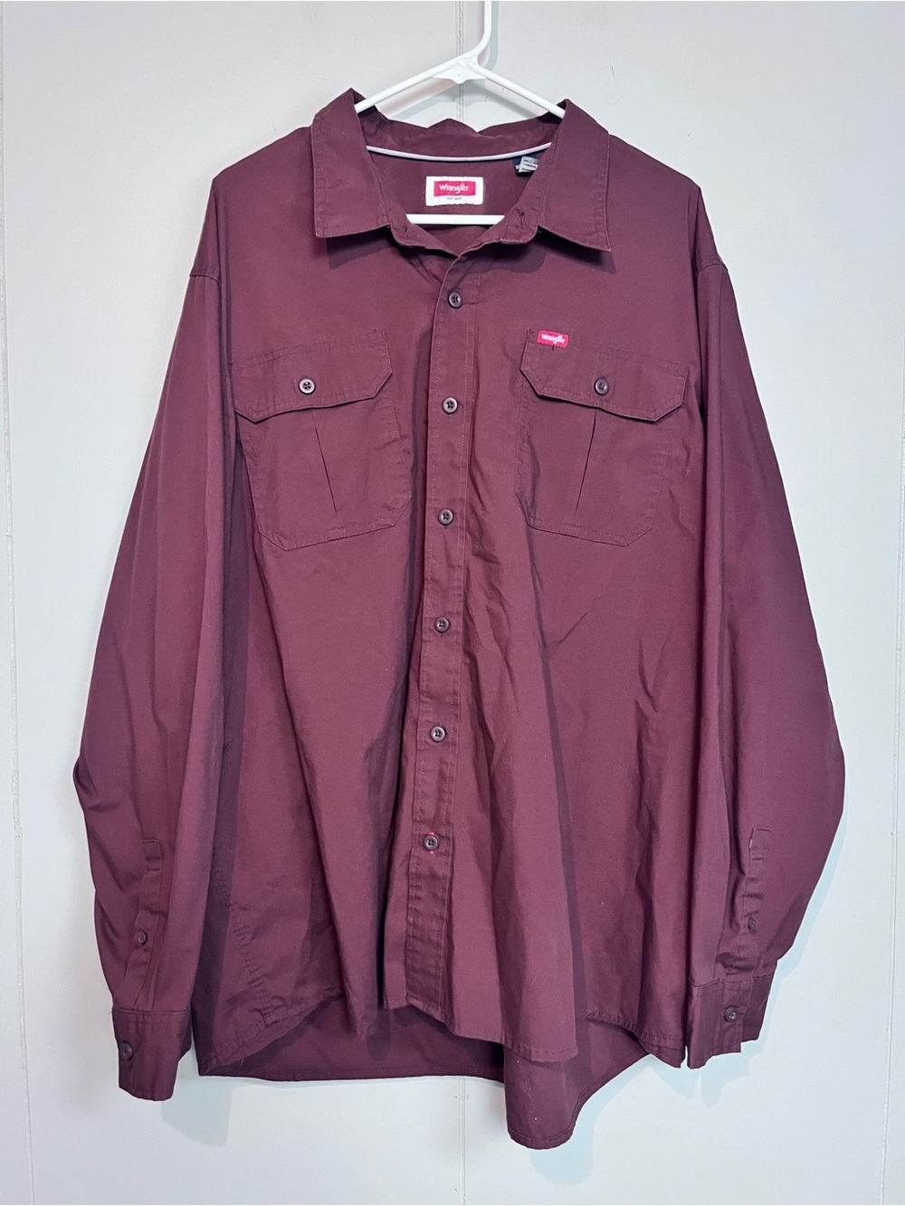 Wrangler 2XL Long Sleeve Work Shirt Burgundy Utility Button Front